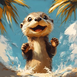 卡通海滩上的呆萌猫鼬头像潮流插画图案