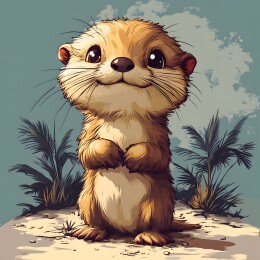 卡通海滩上的呆萌猫鼬头像潮流插画图案