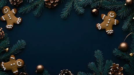 姜饼、松树枝和圣诞装饰品圣诞框