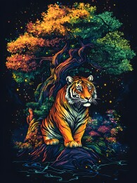 卡通矢量树下的猛虎插画壁纸