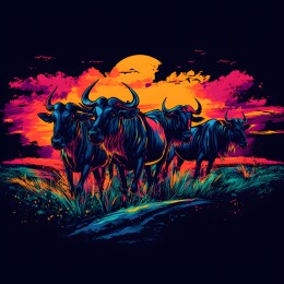 卡通复古矢量风格角马迁徙场景插画