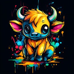 卡通复古矢量风格牛头像插画