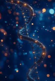 蓝色科技展台上的DNA序列分子模型