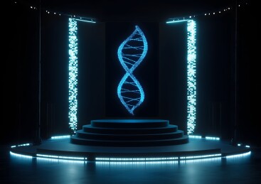 蓝色科技展台上的DNA序列分子模型