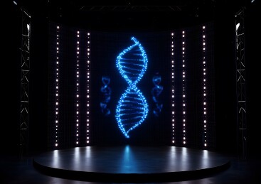 蓝色科技展台上的DNA序列分子模型