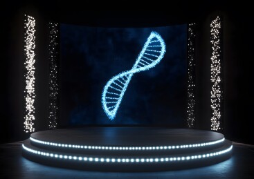 蓝色科技展台上的DNA序列分子模型