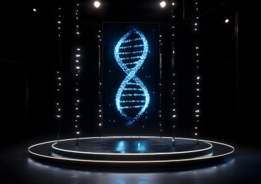 蓝色科技展台上的DNA序列分子模型