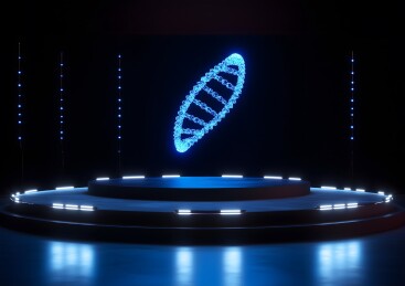 蓝色科技展台上的DNA序列分子模型