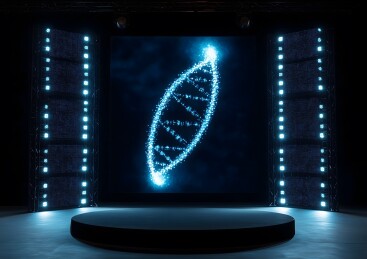 蓝色科技展台上的DNA序列分子模型
