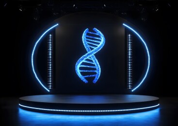 蓝色科技展台上的DNA序列分子模型