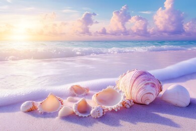 海边沙滩上的贝壳特写