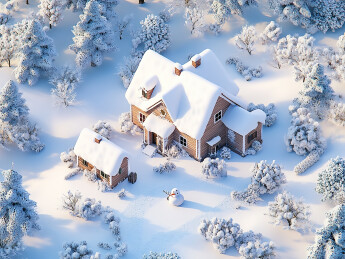 冬天下雪的村庄雪景插画二十四节气