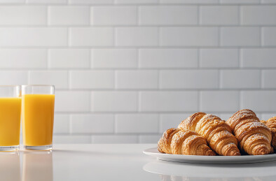 桌上早餐的高角度视图