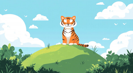 蹲在山头上的老虎插画