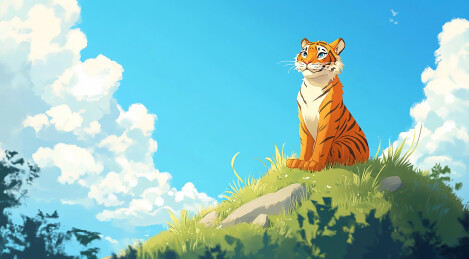 趴在山头的大老虎插画 