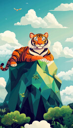 趴在山头的大老虎插画 