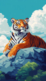 趴在山头的大老虎插画 