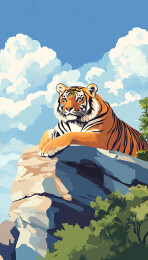 趴在山头的大老虎插画 