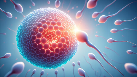 精子和卵子结合的卡通插画示意图