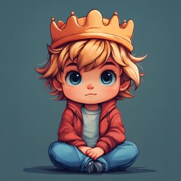 头戴王冠的卡通二次元小男孩头像插画