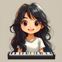 卡通Q版简洁风格弹钢琴的女孩头像插画