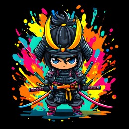 卡通日本武士忍着装备人物形象Q版插画