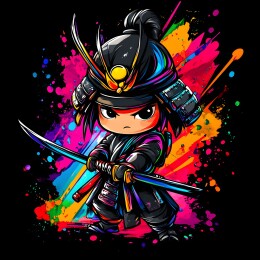 卡通日本武士忍着装备人物形象Q版插画