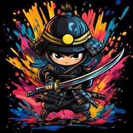 卡通日本武士忍着装备人物形象Q版插画