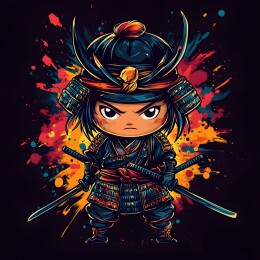 卡通日本武士忍着装备人物形象Q版插画