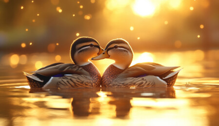 鸭子在水面上游玩