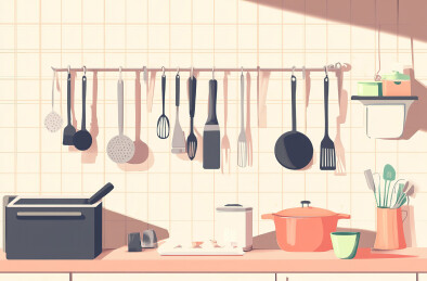 桌上厨房用具的高角度视图