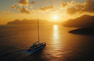 日落时的海景和多云的天空