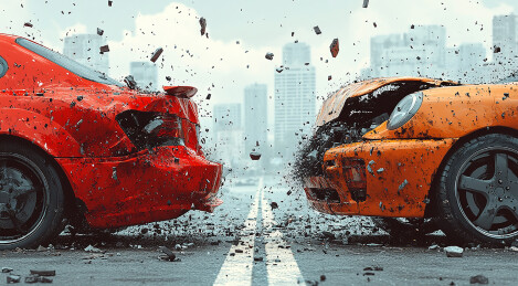 道路上发生的车祸车辆相撞 