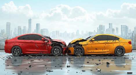 道路上发生的车祸车辆相撞 