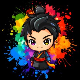 卡通日本武士忍着装备人物形象Q版插画