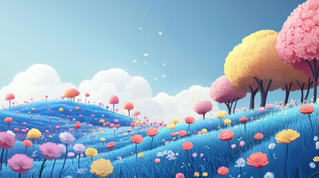 卡通可爱风五颜六色的森林草地插画