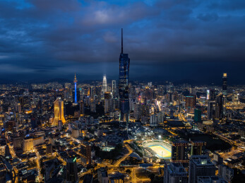 马来西亚吉隆坡莫迪卡石油双子塔夜景航拍