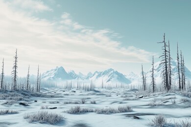 冬天被冰雪覆盖的山麓森林