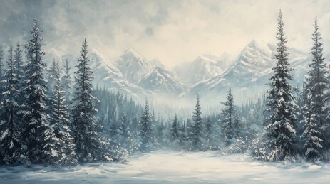 冬天被冰雪覆盖的山麓森林