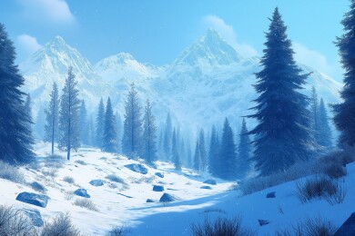 冬天被冰雪覆盖的山麓森林