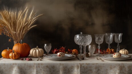 秋冬木制极简餐具摆设