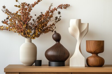 秋冬木制极简餐具摆设