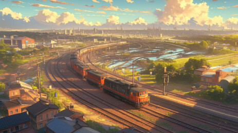 奇幻蒸汽火车穿越乡村云雾