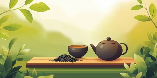 简单清新明亮杯中的茶水茶叶插画扁平绘画