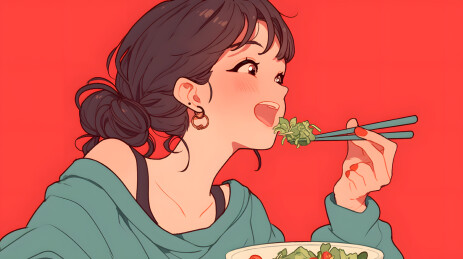 吃减肥餐的女孩