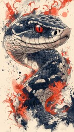 神秘的蛇在奇幻的环境中凝视