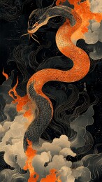 神秘的蛇在奇幻的环境中凝视