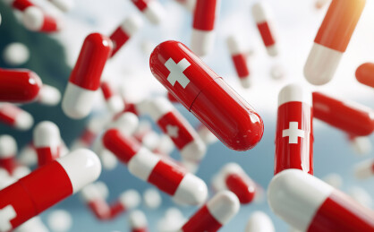 红色背景下药物的高角度观察