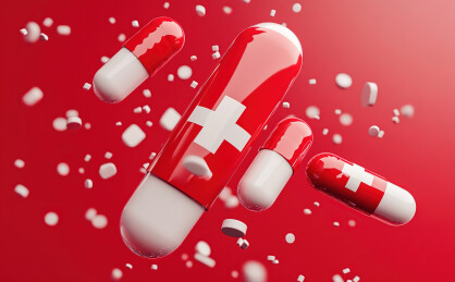 红色背景下药物的高角度观察