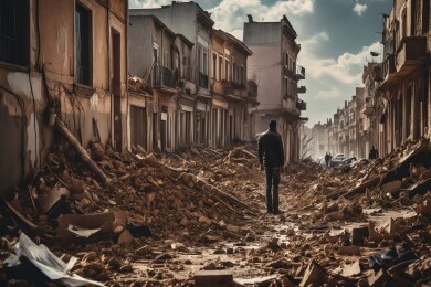 废墟中的孤独行走主题